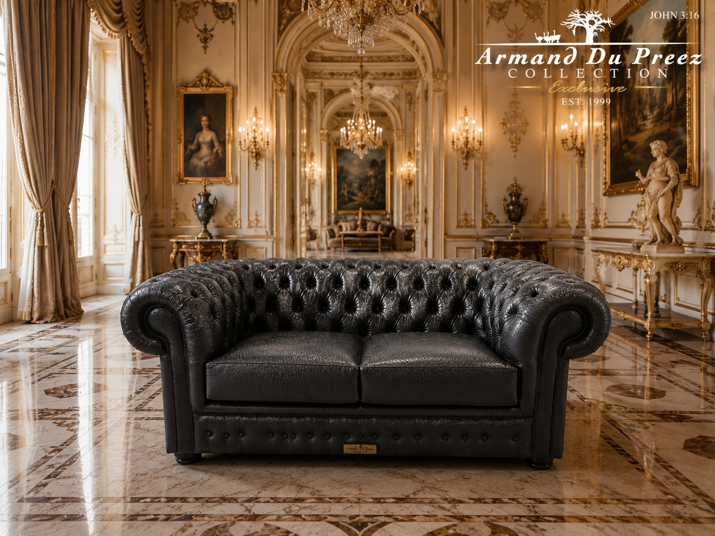 Black Ostrich Chesterfield Couch